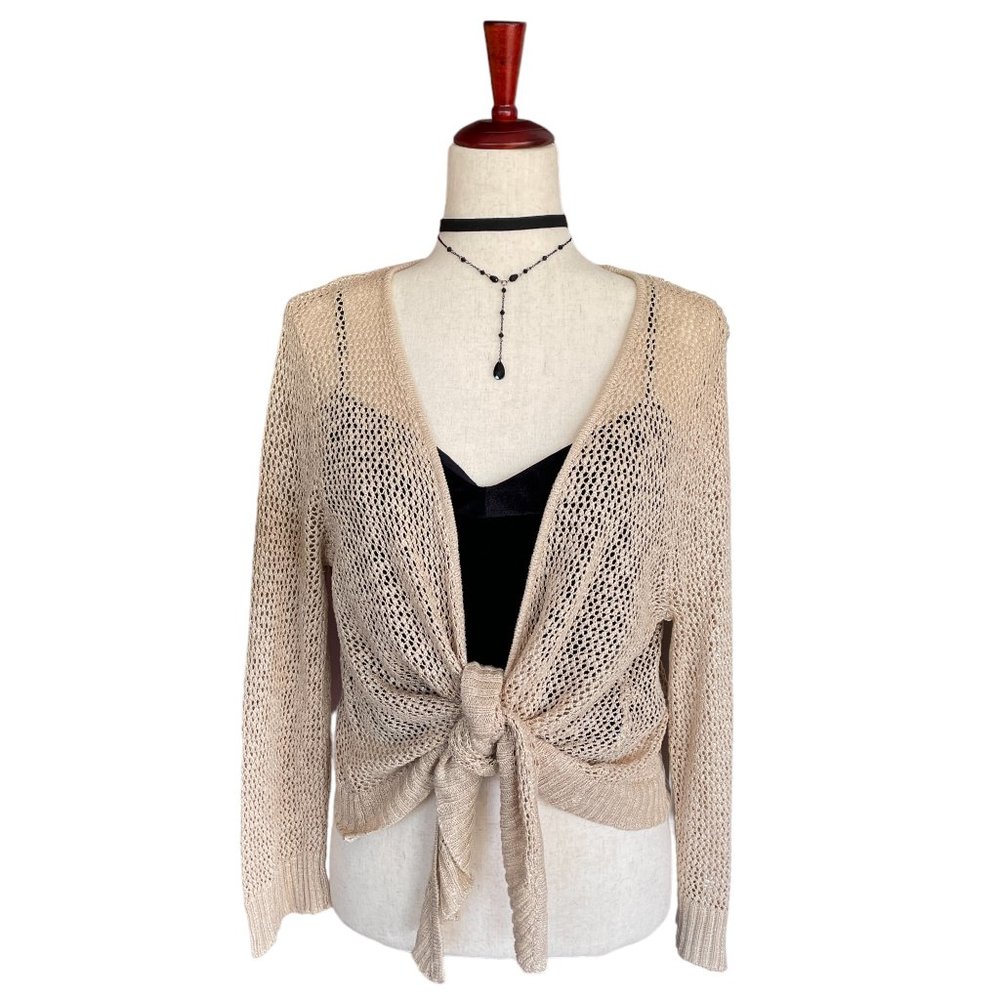 Dress Barn Y2k Tie Front Knit Cardigan Wrap Shrug Cream/Beige Size L